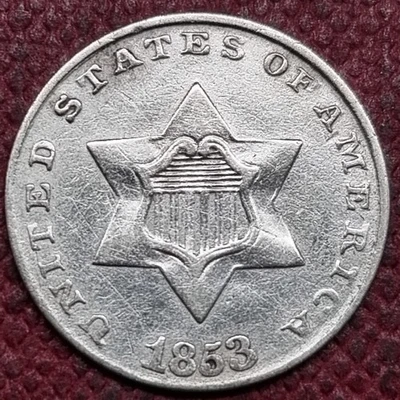1853 Three Cent Piece 3c Silver Trime High Grade AU #96629 - Image 1 of 2