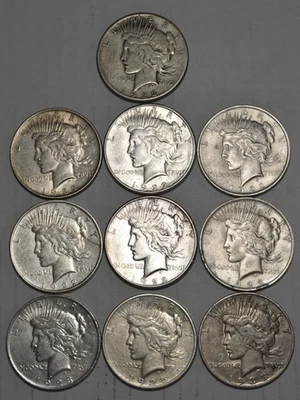 Lote de 10 Dólares de Plata Paz 6-1922, 2-1923, 1-1925, 1-1935 - ¡90% Plata! Foto 1 de 2