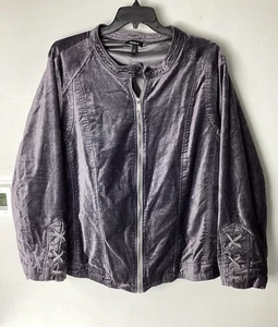 Torrid Velvet Moto Jacket Size 6 Full Zip Lace Up Details Gothic Purple Gray - Bild 1 von 4