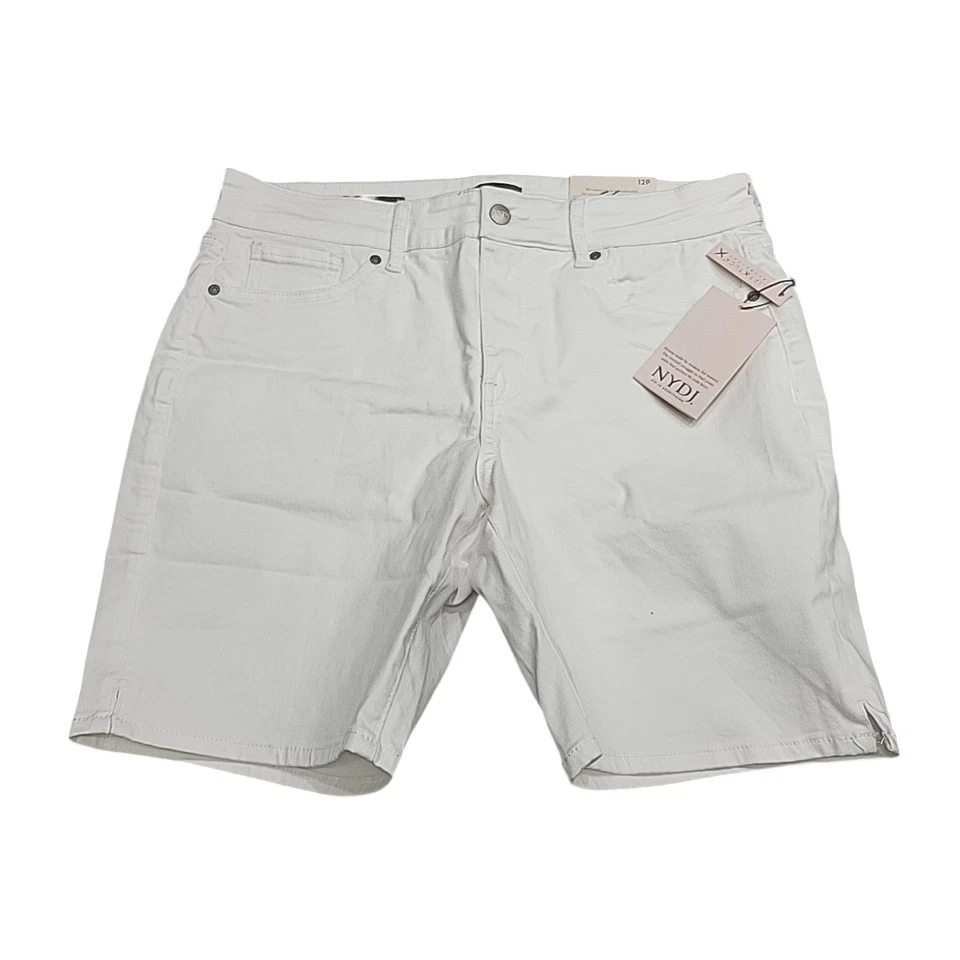 NYDJ Womens Ella Shorts Petite Size 12P White Lift Tuck Button Zip Fly w Pockets - Image 1 of 4