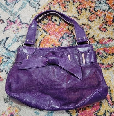 Vintage Roberta Gandolfi Purple Italian Leather Hobo Bag, Signature Bow EUC - Image 1 of 4