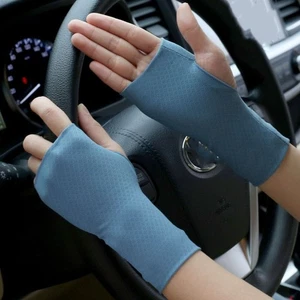 Elastic Fingerless Gloves Thin Ice Silk Mittens Cycling - Picture 1 of 14