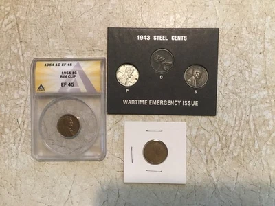 1954P LINCOLN  1 C ANACS MINT ERROR CLIP RIM 1909  VDB  STEEL 1943PDS Coin Lot - Image 1 of 4
