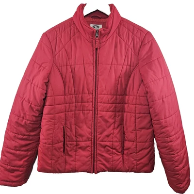 Athletic Works Womens Red Puffer Jacket Coat Size M Full Zip Pockets Washable - Image 1 of 4