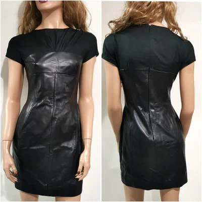 🆓US🛃 Christian Dior Lammfell Schwarz Leder Kleid 40 it 36 fr - Bild 1 von 4