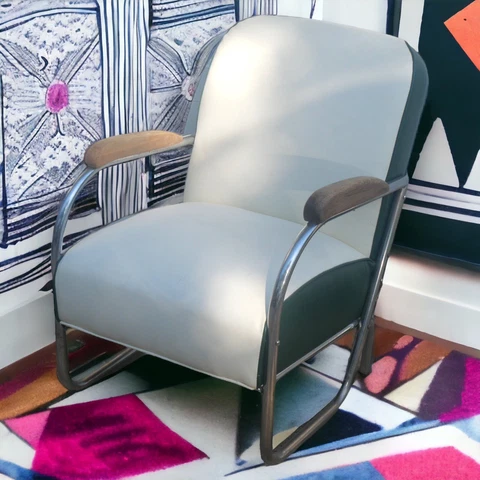 Circa 1930 Bauhaus Style Tubular Chrome Leather Upholstered Easy Chair Cover