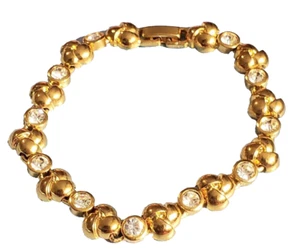Vintage Flowers & Rhinestones Gold-tone Link Bracelet- Feminine Floral gbr-68 - Picture 1 of 5