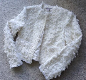 H&M cropped jacket blazer textured boucle tweed cream ivory oversized XS GOOD - Picture 1 of 20