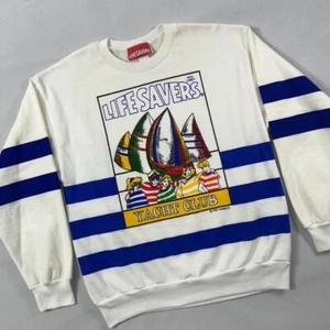 Vintage 80s Life Savers Candy Sweatshirt Men Large Yacht Club Graphic Print - Picture 1 of 13