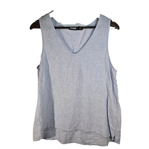 Tahari Light Blue Sleeveless Linen Blouse Beachy Artsy Boho Womens Large - Picture 1 of 7