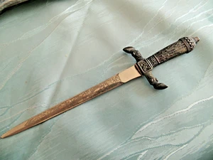 Alter Miniatur Brieföffner Hirschfänger Jagd Forst beidseitig Klingen Verzierung - Bild 1 von 12