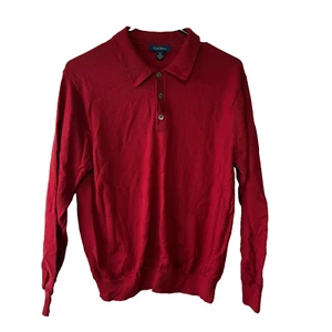 Club Room Mens Button Collared Long Sleeve Polo Shirt Red Casual Golf Size M - Picture 1 of 22