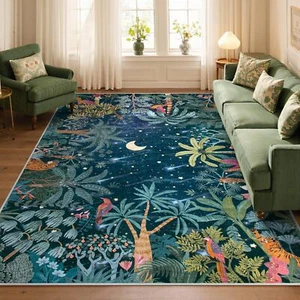 New-Midnight Jungle Green Rug, Washable Rugs 5x7 for Bedroom Aesthetic, S - Picture 1 of 5