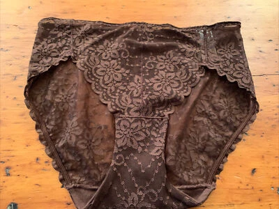 Panty estilo tocador vintage talla justa 6 marrón chocolate espalda transparente encaje 13130 Foto 1 de 3