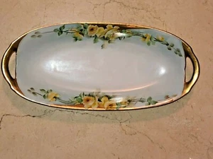 Vintage Hand Painted Celery Dish Long Bowl Germany Yellow Roses Beautiful - Bild 1 von 3