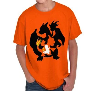 Fire Lizard Evolution Video Gamer Nerd Geeky Youth Crewneck T Shirts Boy or Girl - Picture 1 of 8