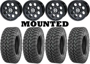 Kit 4 Quadboss QBT846 Tires 26x9-12 on Moose 26X Black Wheels IRS - Picture 1 of 5
