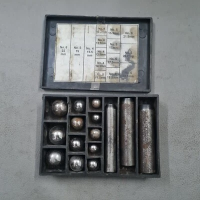 Vintage Round Dapping Doming  Ball Punch Stamp 12 Metal Balls & 3 Magnetic Rod - Image 1 of 4