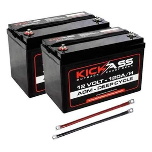 KickAss 12V 120Ah Deep Cycle AGM Battery Twin Pack with Linking Cables - Picture 1 of 5
