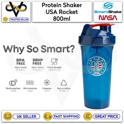 Smart Shake Flasche 800ml Protein Shaker Lite NASA USA Rakete blau BPA-frei - Bild 1 von 4