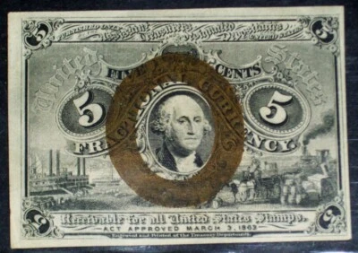 FR.1233 (2nd Issue) 5 cent "WASHINGTON" with Surcharges "18-63" on Back - Image 1 of 2