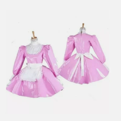 Vestido de PVC Rosa Sissy Maid Bloqueo Personalizado  Foto 1 de 4