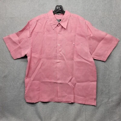 Poeta Moda Mens XL Washable 100% Linen Casual Button Up Pink Short Sleeve Shirt - Image 1 of 4