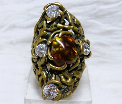 Огненный агат большой Brutalist латунное кольцо sz. 12-1/4 - Изображение 1 из 4