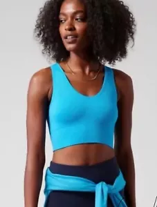 ATHLETA Crop Rib Tank Women’s Size M Santorini Blue V-Neck Active Wear Yoga - Picture 1 of 8