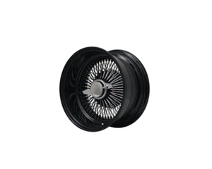 14X7 GLOSS BLACK WITH CHROME 100 SPOKE STRAIGHT LACE WIRE STEEL WHEELS MULTI PCD - Picture 1 of 4