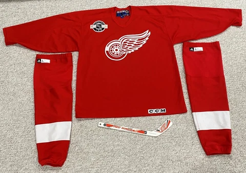 Detroit Red Wings Vtg CCM NHL Hockey Jersey men Sz XL-Hockey Socks L-Mini Stick Cover