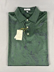 Peter Millar Golf Shirt Polo CS Summer Comfort Gator Batik Print Medium Green - Picture 1 of 6