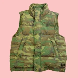 Denim & Supply Ralph Lauren Down Puffer Vest Green Camo Zip Up Button Up Vest, M - Picture 1 of 8