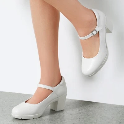 Mujeres Mary Jane Puntera Redonda Bombas Gruesas Soporte para el Arco Cómodo Trabajo Vestido Bombas Foto 1 de 4