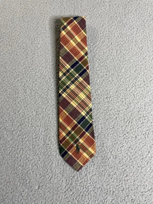 Vintage Polo Ralph Lauren Mens Cotton Tie Red Blue Green Plaid Made in USA - Image 1 of 4