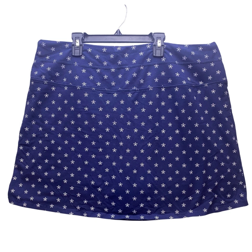Intro Love The Fit Skort Feminino 2XL Azul Marinho Branco Estrela AOP Controle de Barriga Plus - Imagem 1 de 4
