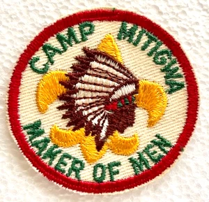 CAMP MITIGWA - "MAKER OF MEN" Round 1950's PATCH Twill-Cut Edge MID-IOWA-COUNCIL - Picture 1 of 4