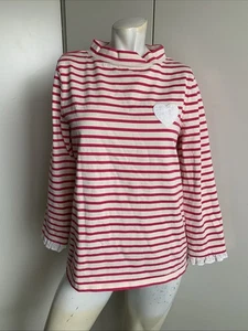 Talbots size medium Valentines heavy knit pullover long sleeve pink striped shir - Picture 1 of 6