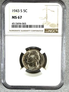 1943-D 5 Cent Jefferson Nickel NGC MS67 #8G6 - Picture 1 of 2