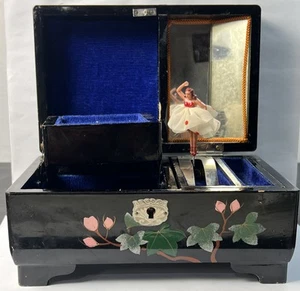 Vintage Japanese Ballerina Music Jewelry Box Beveled Mirror Works -No Key - Picture 1 of 12