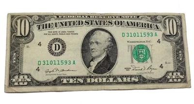 Billete de diez dólares 1981 error de desalineación Reserva Federal Cleveland Colle Foto 1 de 3