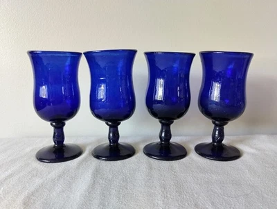 墨西哥钴蓝色手工吹制玻璃高脚杯 - 4 件套(1980 年代) — 第 1/4 张图片