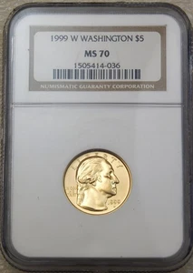 1999 W $5 Gold Washington NGC MS70 almost 1/4 oz Gold Small Mintage #K368 - Picture 1 of 4
