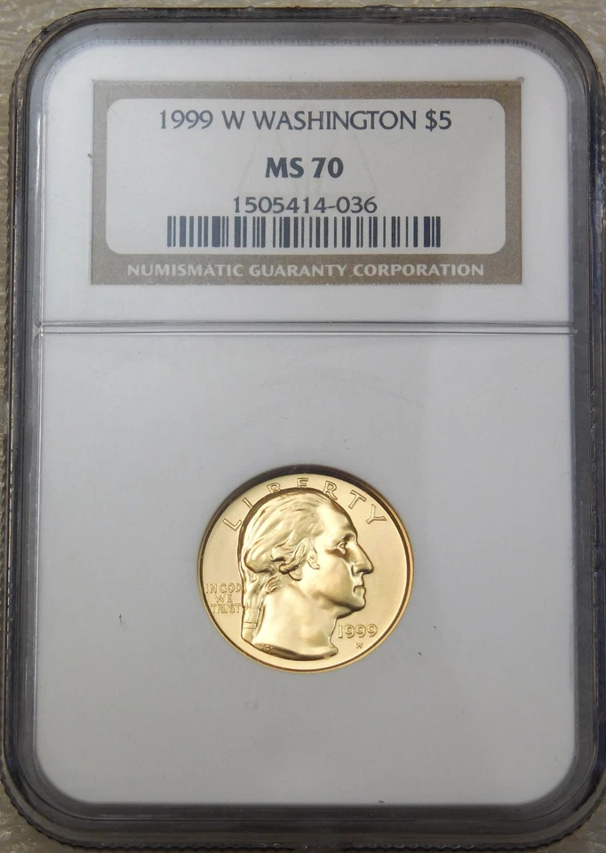 1999 W $5 Gold Washington NGC MS70 almost 1/4 oz Gold Small Mintage #K368 - Image 1 of 4