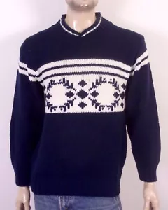 vintage 80s 90s Gitano Retro CHUNKY KNIT V-Neck Ski Sweater Geometric SZ S - Picture 1 of 4