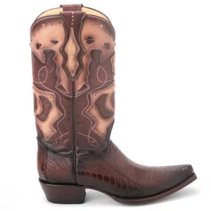 Brown Burnished Ostrich & Leather Boots By King Exotic (10-EE) - Picture 1 of 2