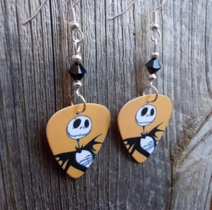 Orecchini Jack Skellington Plettro Chitarra con Cristalli Swarovski Neri - Foto 1 di 3
