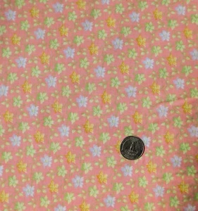 M147 Vintage Stoff Koralle Lavendel Grün Gelb Baumwolle Kaliko 35" x 46" - Bild 1 von 1
