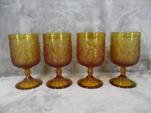 Indiana Tiara Table Wine Goblet Set Sandwich Pattern Floral Amber Glass 4 Piece - Picture 1 of 12
