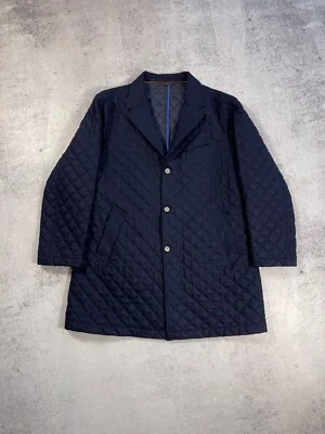 Waterville Men's Quilted Classic Wool Coat Navy Blue Button Jacket Size 58 - Image 1 of 4